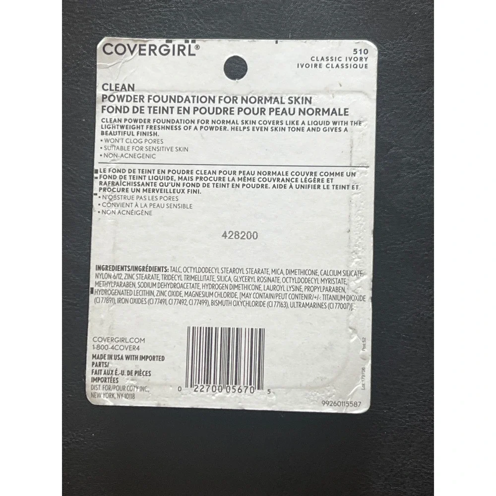 Covergirl Clean Powder Foundation Normal Skin 510 Classic Ivory 0.41 oz New